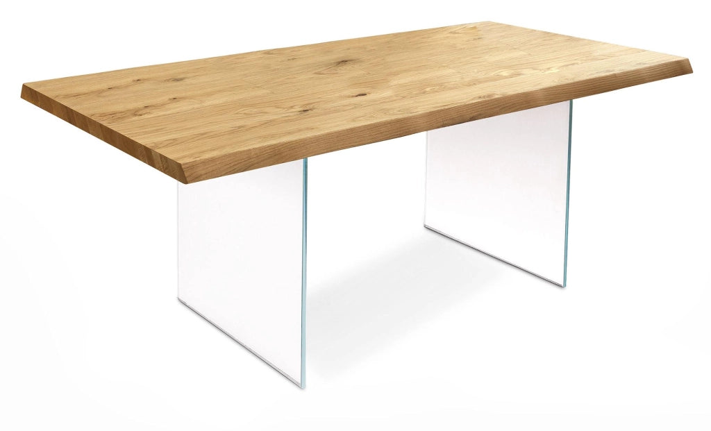 Tavolo Fisso 160x90x76 cm Gambe in Vetro con Top in Rovere Naturale