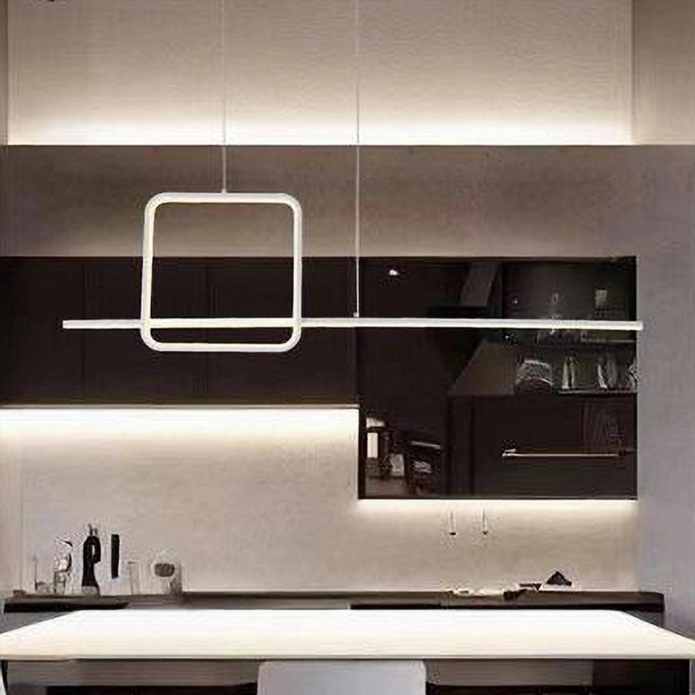 Trade Shop - Lampadario A Sospensione Led 48w Design Quadrato Linea Moderno Bianco Ip20 Lampada 01172 -