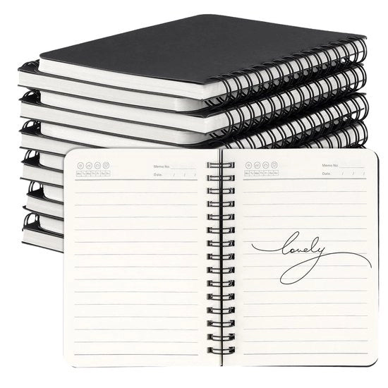 Blocco Notizie A6 - 12 Pezzi - Giallo - Blocco a Spirale - 50 Fogli - Formato Compatto 14 x 10,2 cm - Design Nero