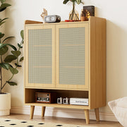 Armadio per scarpe in rattan naturale - Xylo - L80/H105/P35 cm - Poign??es e piedi in legno massello