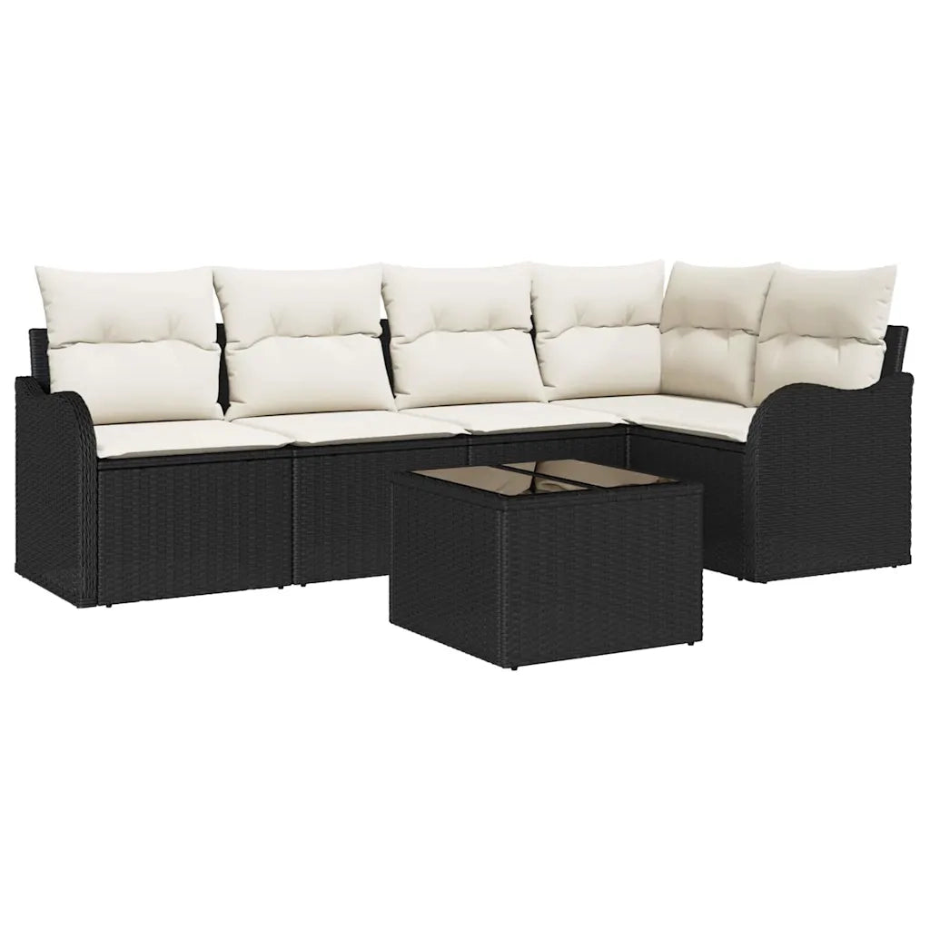 Set Divano da Giardino con cuscino 6 pcs Nero Poly Rattan