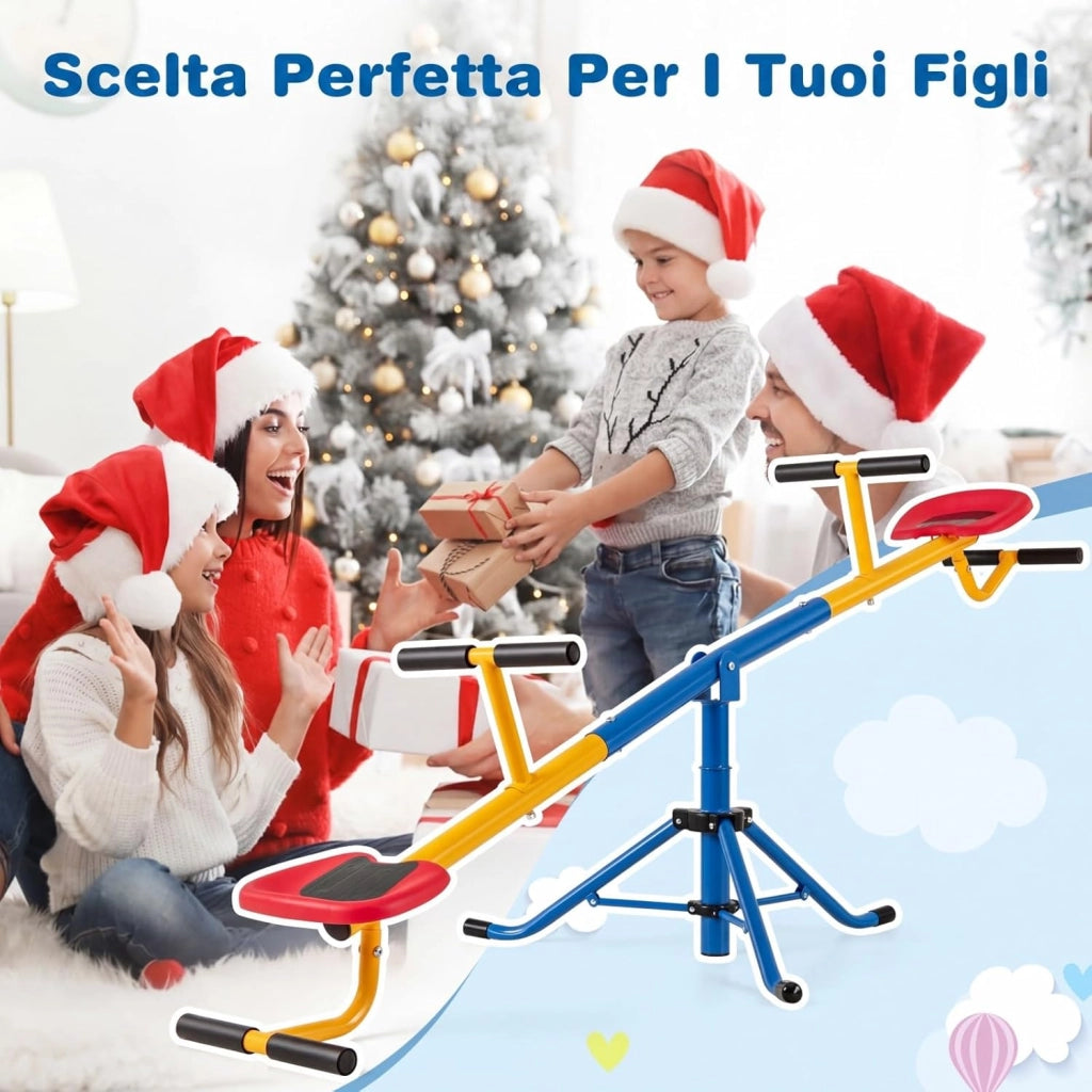 Altalena Basculante per Bambini, Altalena Saliscendi a 360° con Fermo per le Gambe, Altalena Basculante per Esterno Cortile e Parco Giochi, 2 Posti a Sedere