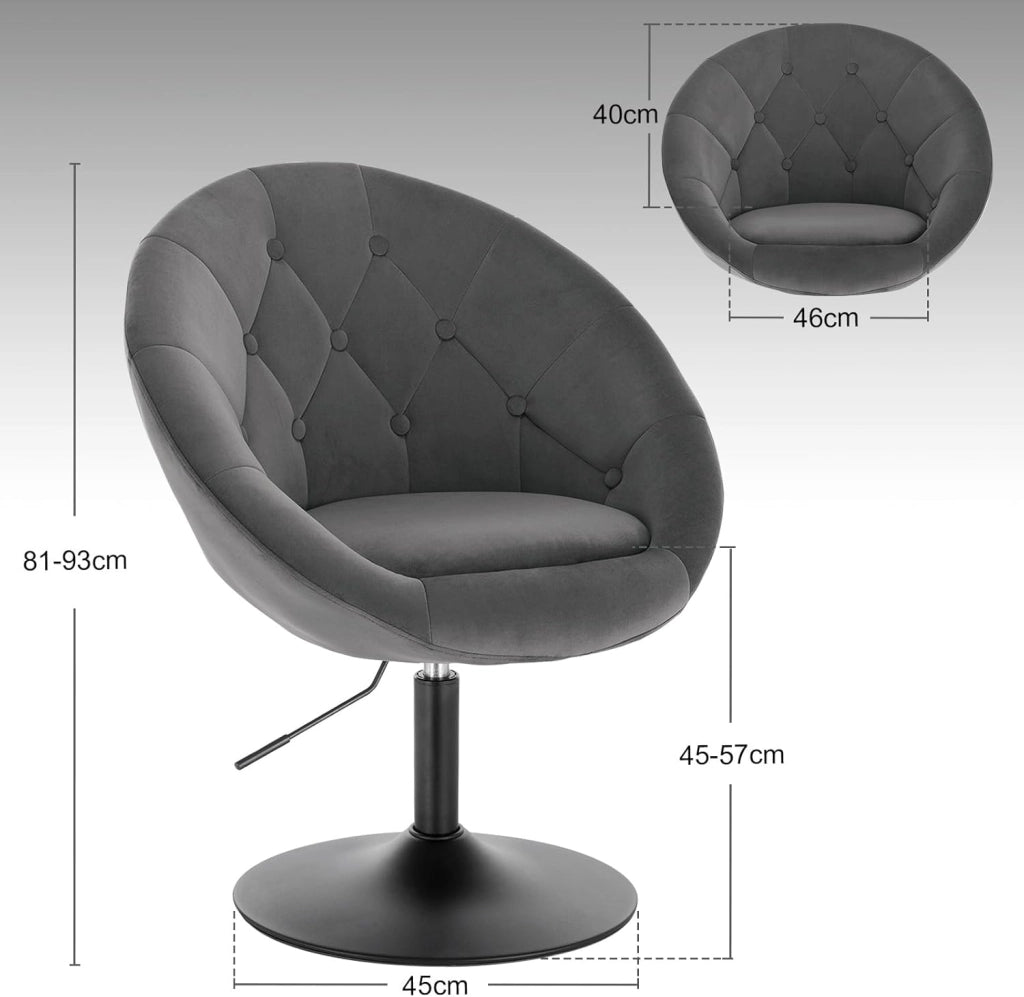 Poltroncina da Bar Sgabello Girevole Sedia con Schienale Braccioli in Velluto Altezza Regolabile Grigio Scuro