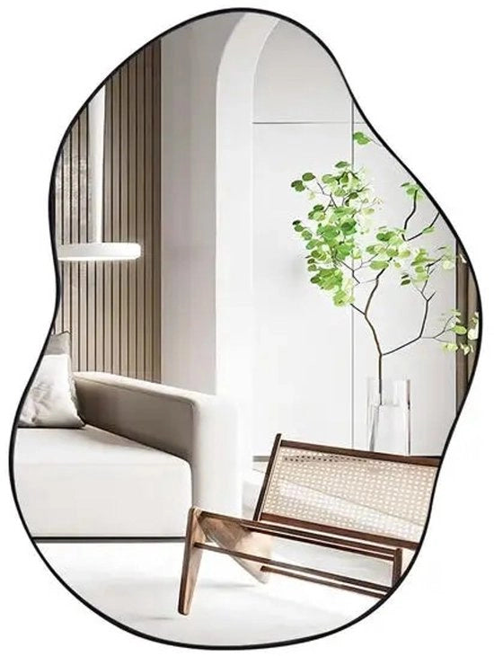 Specchio da parete onregolare a muro 22" x 30,5" con retroplacca premium - nero