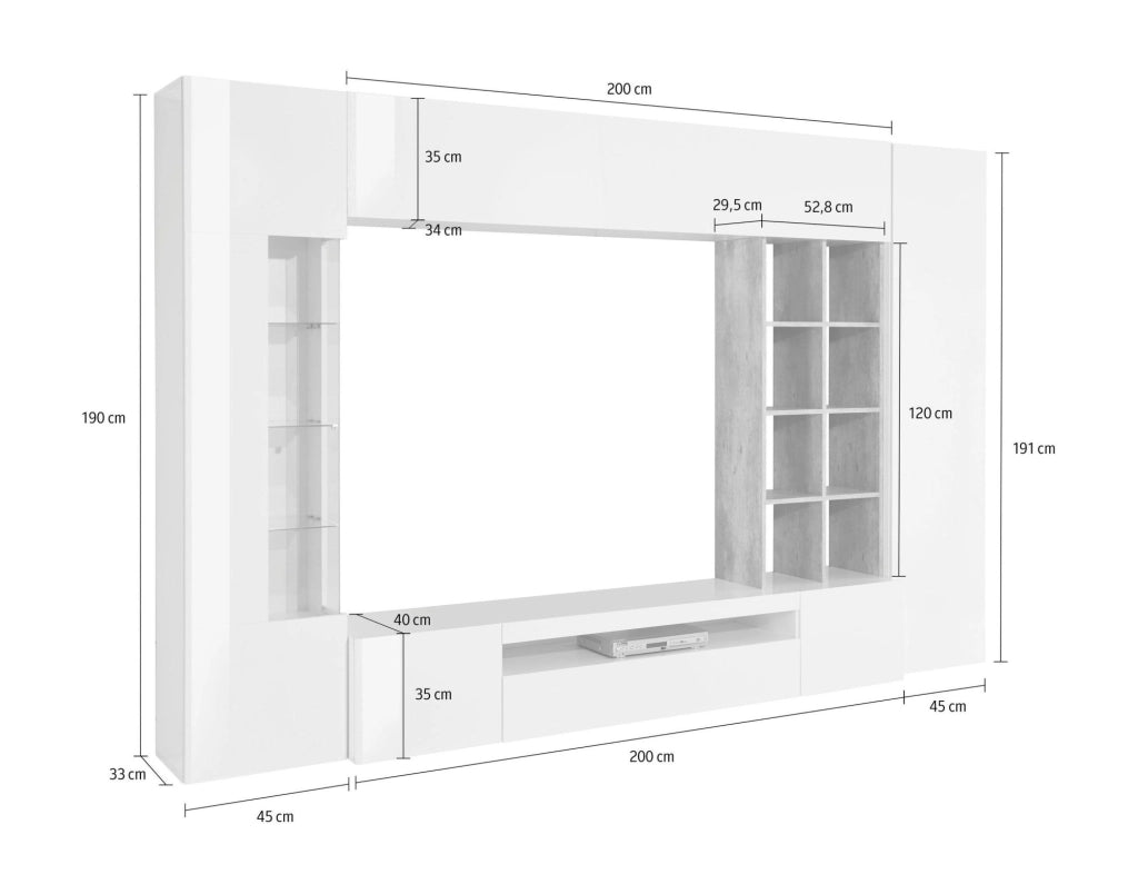 Sabbia, Parete Attrezzata 14 Ripiani, 290x40x191.2h cm Marrone Rovere