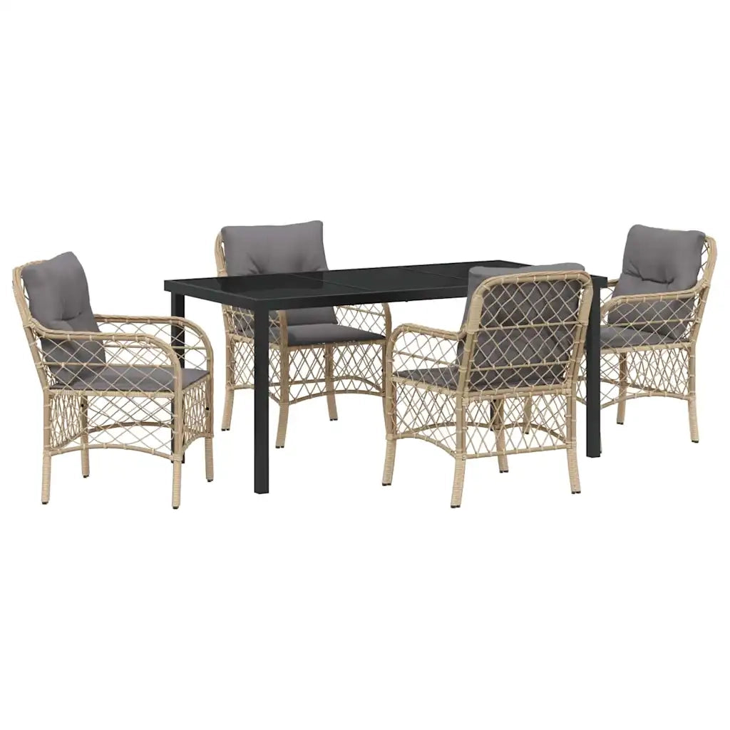 Set da Pranzo per Giardino con cuscino 5 pcs Beige polyrattan 3380235