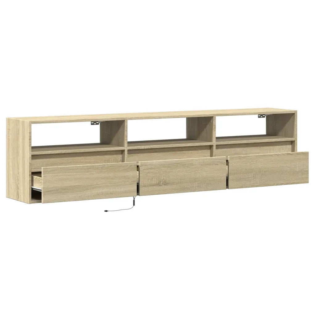 Mobile TV a Parete con LED Rovere Sonoma 180x31x45 cm
