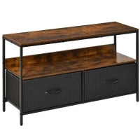 Mobile Porta TV da 47" con Cassetti Pieghevoli in Tessuto e Mensola, Mobiletto TV in Metallo e MDF, 98x29x56cm, Marrone Rustico