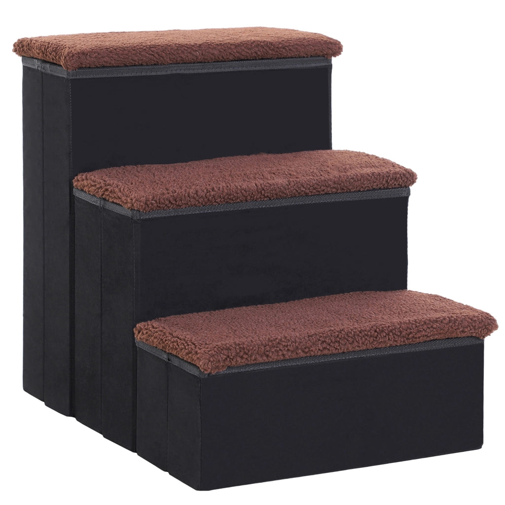 Scaffale pieghevole a 3 gradini con vano contenitore per animali in legno nero 40 × 54 × 48 cm