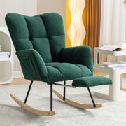OKWISH Sedia a Dondolo con Poggiapiedi Pieghevole, Schienale Alto Ergonomico e Braccioli Imbottiti, Teddy Verde