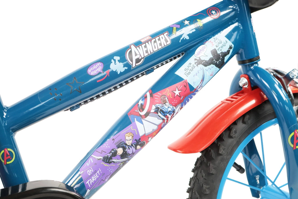 Bicicletta per Bambini 14" Marvel Avengers Freni Caliper e Stabilizzatori in Acciaio Hi-Ten Blu e Rosso