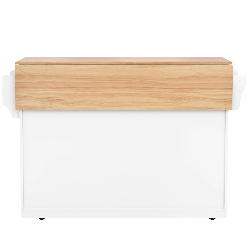 Carrello da cucina pieghevole 120×46(70)×91,5 cm, bianco e naturale, con ruote e gambe in legno