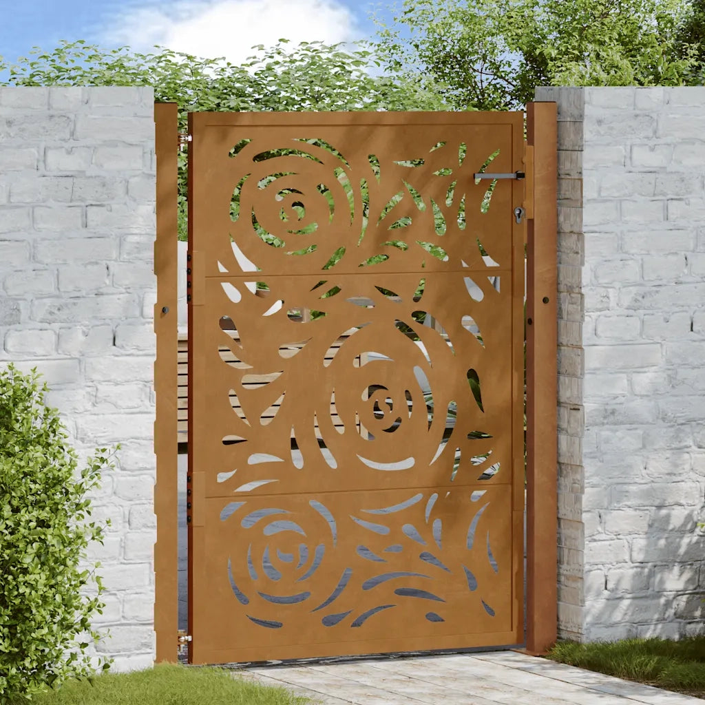 Cancello da giardino 100x125 cm in acciaio corten con design a fiamma 4100995