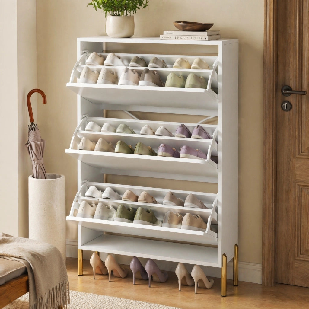SCARPIERA 73x24x120 cm Bianca in MDF con 3 ante