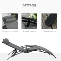 Sdraio da Giardino Reclinabile su 5 Livelli con Cuscino Rimovibile, Alluminio e Texteline, 171x64x82cm Grigio