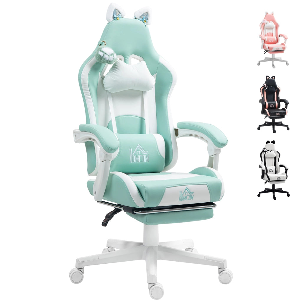 Sedia Gaming Reclinabile con Poggiapiedi Retrattile e Supporto Lombare ¨C zephmum ¨C Verde Menta