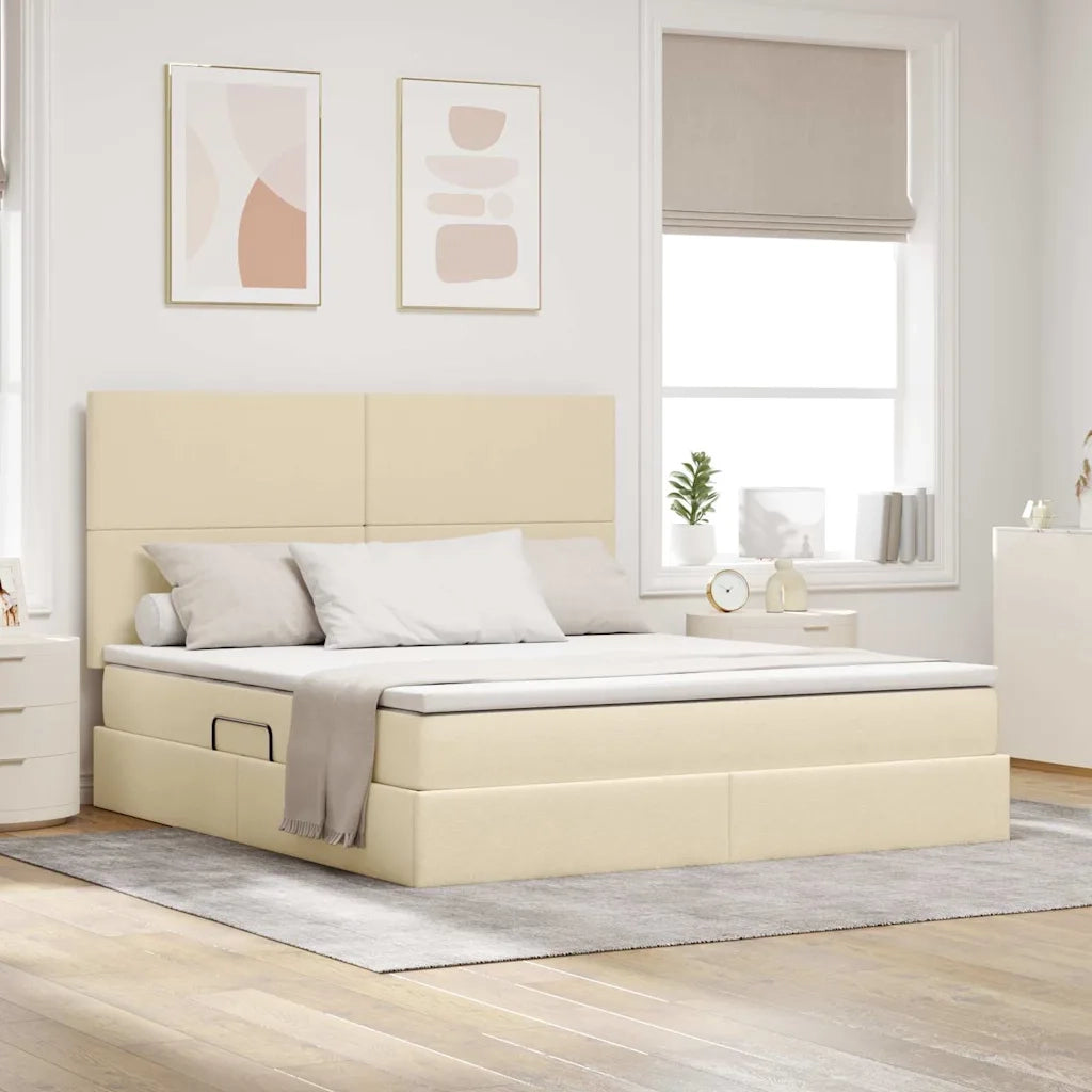 Letto con contenitore e LED Crema 180 x 200 cm Poliestere