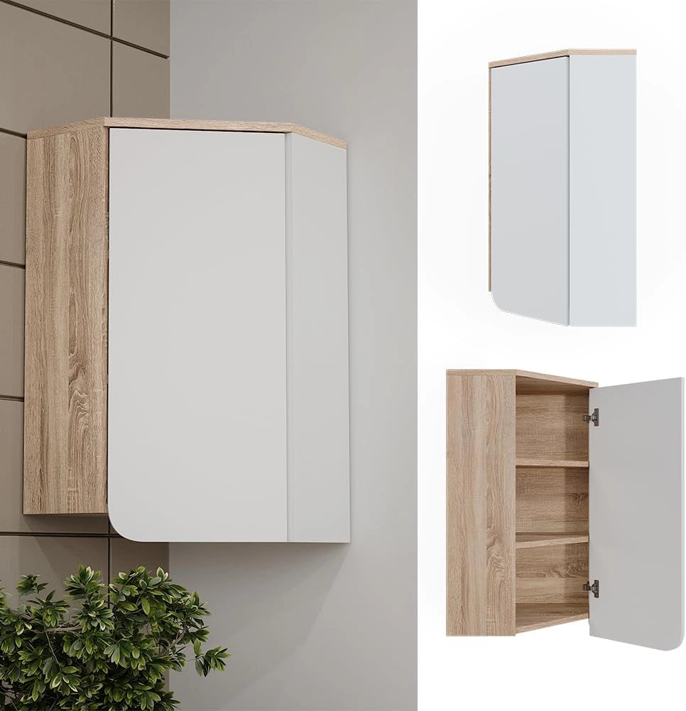 Pensile angolare Karen, Sonoma/Bianco, 42.4 x 75 cm, per montaggio a parete e combinabile con altri moduli Karen