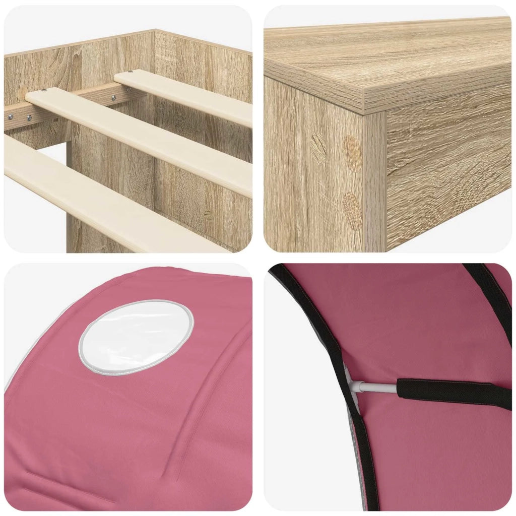 Letto con Tunnel 3 pz Rovere Artigianale e Rosa 3423662
