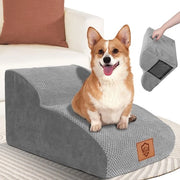 Trappola per cani con 2 gradini, Trappola antiscivolo e impermeabile per cani, Pendio per cani per divano e letto con copertura rimovibile e lavabile, Sostegno per animali, colore grigio