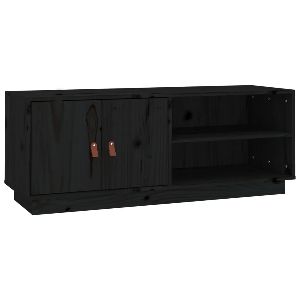 Mobile Porta TV Nero 105x34x40 cm in Legno Massello di Pino 818224