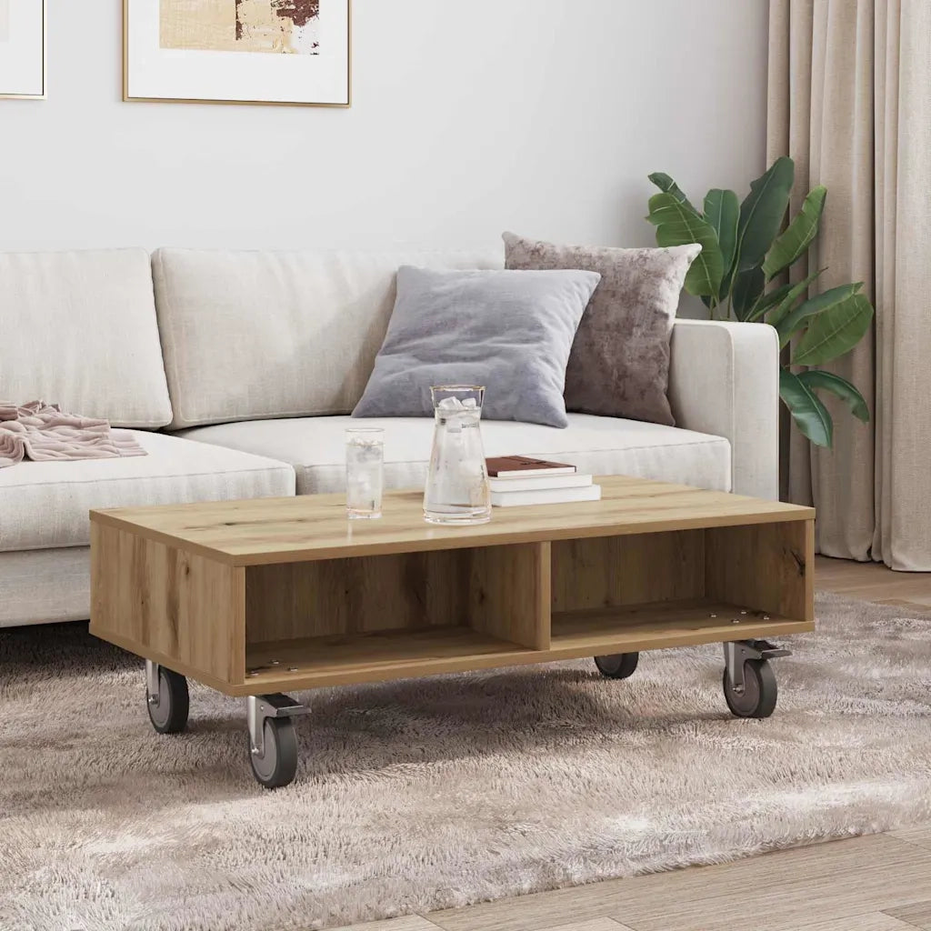 Tavolino | Tavolo laterale con Ruote Rovere artigianale 90 x 50 x 30 cm