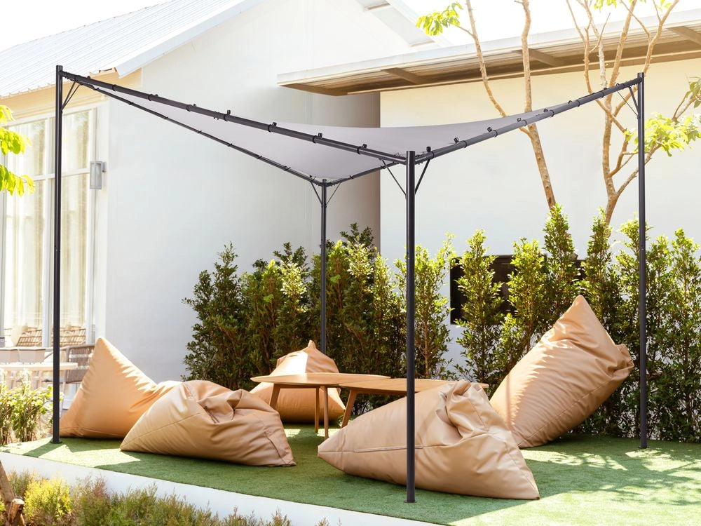 Gazebo da giardino con struttura in metallo e tessuto grigio 300 x 300 cm pergola esterno terrazzo