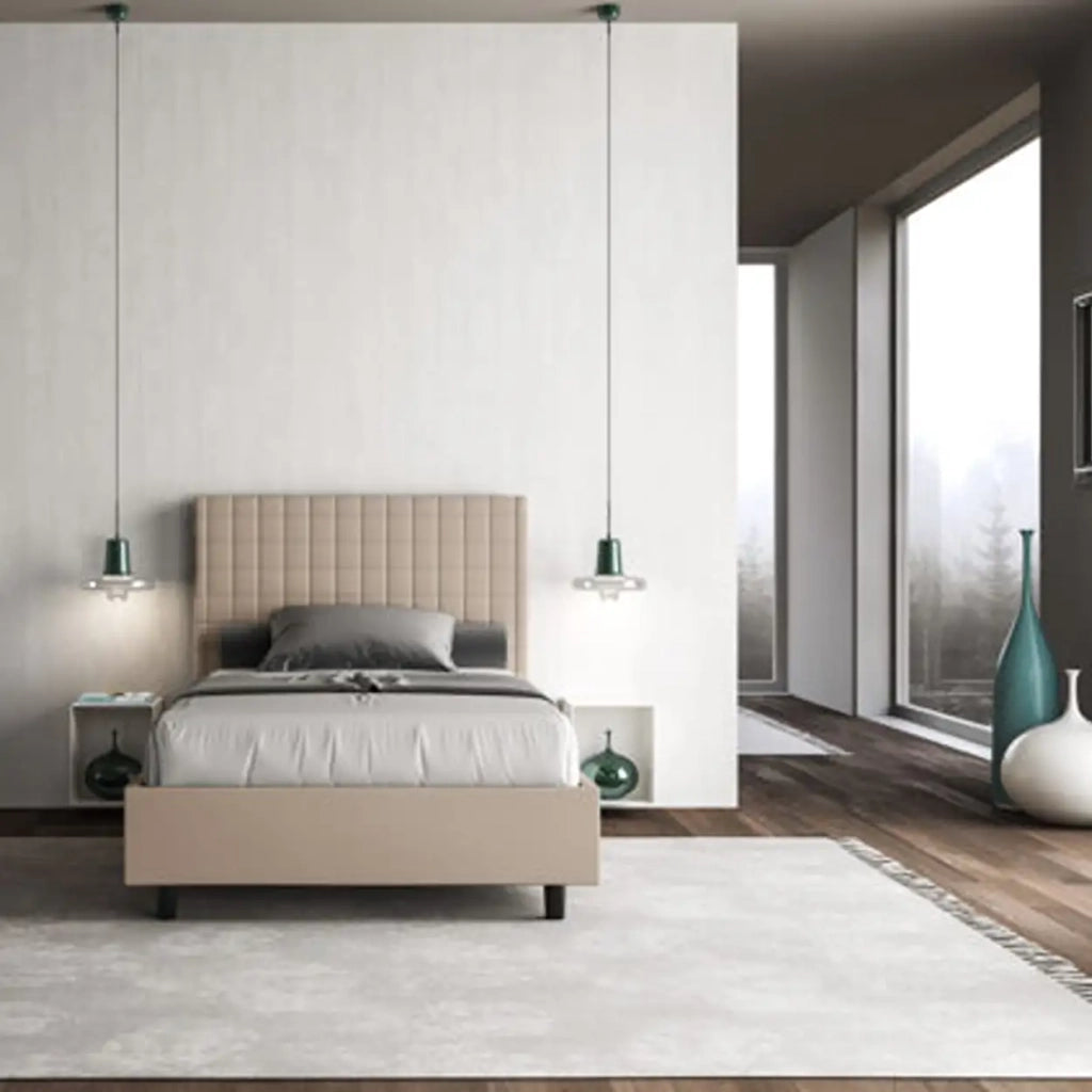 Letto matrimoniale francese senza rete imbottito 140x210 similpelle tortora Sunny