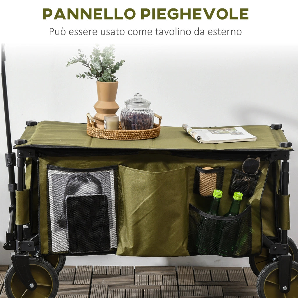 EasyComfort Carrello da Giardino 125L Pieghevole con Maniglia e 5 Sacche, 108x55x93 cm, Verde