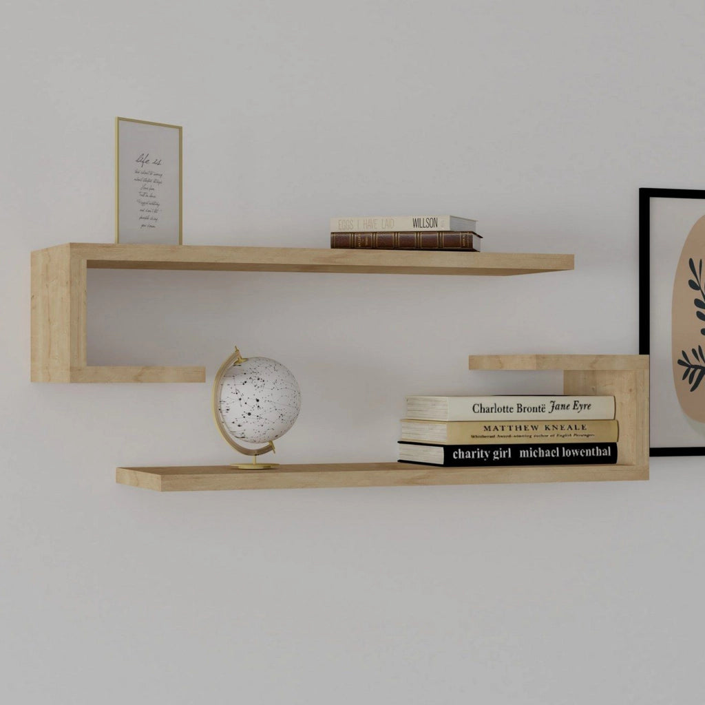 Siligo, Mensola 2 Ripiani, 60x20x15h cm Marrone Rovere