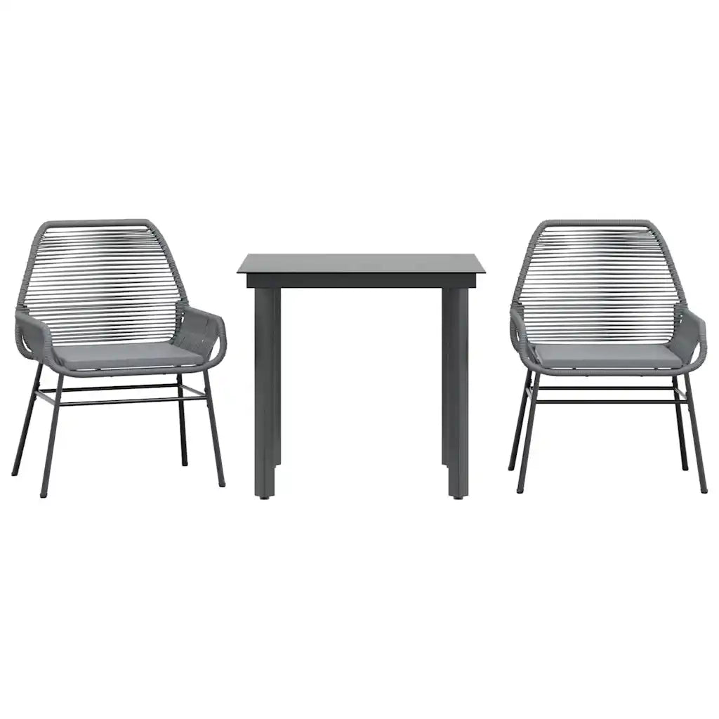 Set da Pranzo da Giardino 3 pz con Cuscini in Polyrattan Vetro
