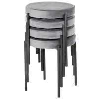 Set di 4 Sgabelli da Cucina Impilabili, Sedie da Pranzo con Seduta Imbottita, Rivestimento in Velluto, per Cucina Sala da Pranzo, Metallo, 41,5 x 41,5 x 46 cm, Grigio