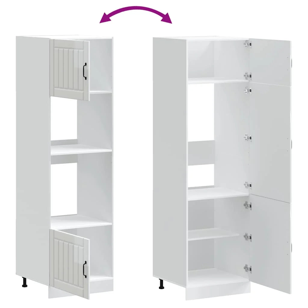 Set di 2 mobili da forno compatti e moderni con spazio di archiviazione regolabile 60 x 57 x 207 cm realizzati in legno ingegnerizzato bianco lucido 02_0055708