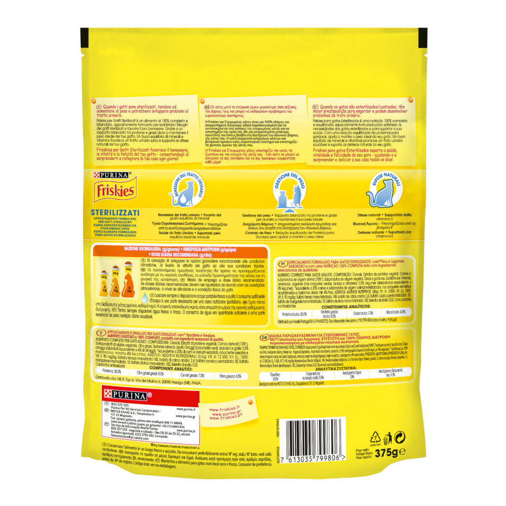 Multipack da 6 friskies gatto crocchette sterilizzati tacchino e verdure conf da 375 gr cadauna