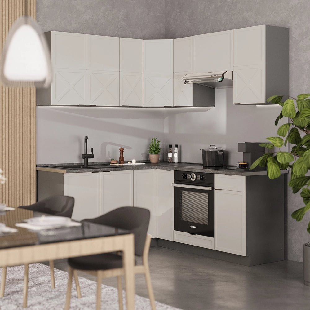 Vicco Cucina angolare completa Grigio/beige/antracite 160 x 190 cm , PL Marmo