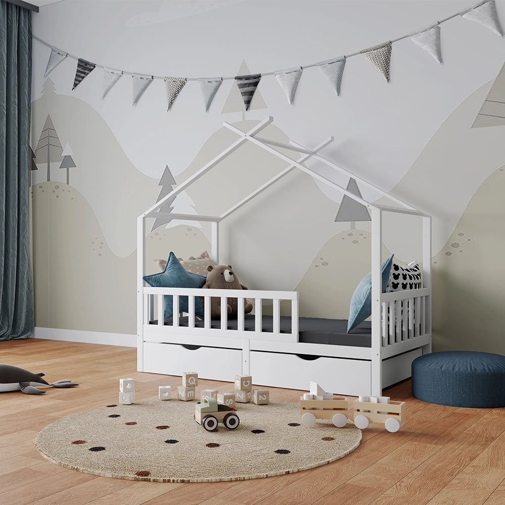 Vitalispa Letto montessori bambini Bianco 80x160 cm con 2 cassetti