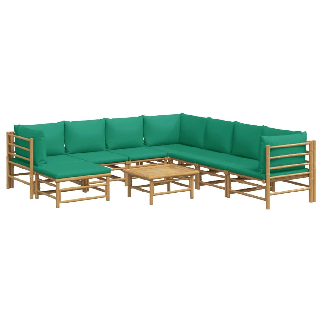Set di mobili da giardino per esterni 9 pezzi con cuscini bambù verde 02_0018170