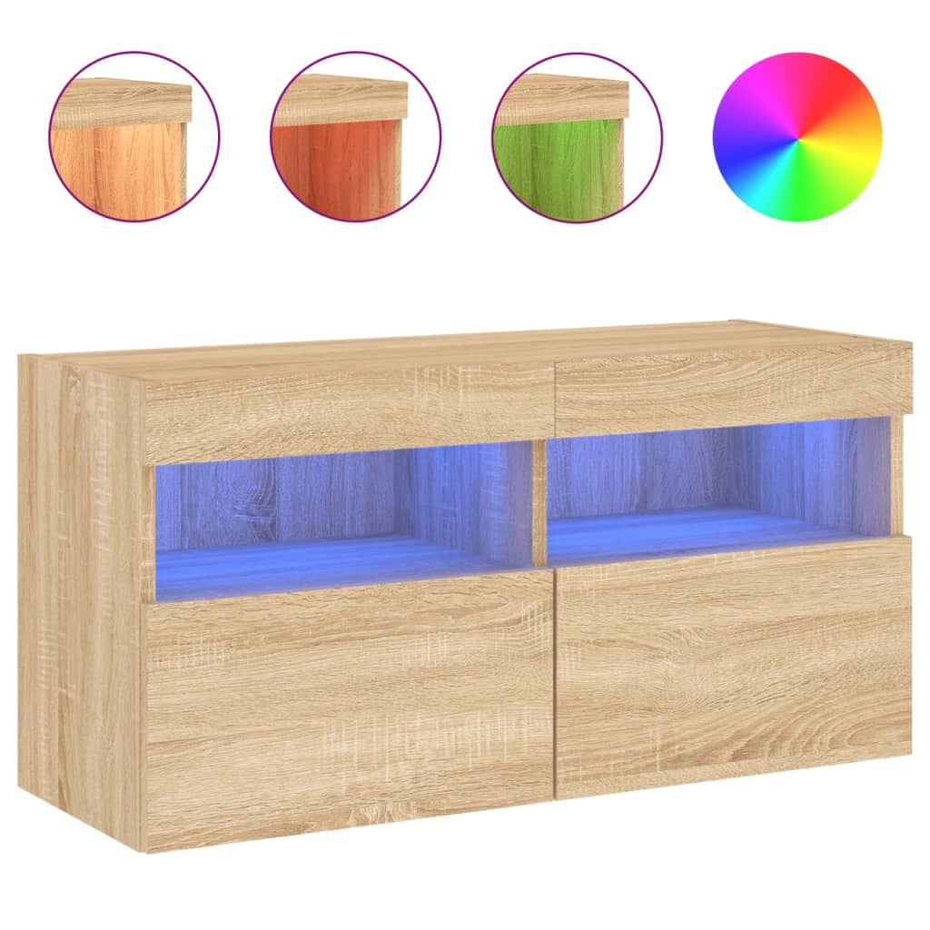 Mobile TV a Parete con Luci LED Rovere Sonoma 80x30x40 cmcod mxl 111902