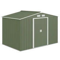 Casetta da Giardino con 2 Porte Scorrevoli e 4 Prese d'Aria in Acciaio, 277x195x192cm, Verde Chiaro