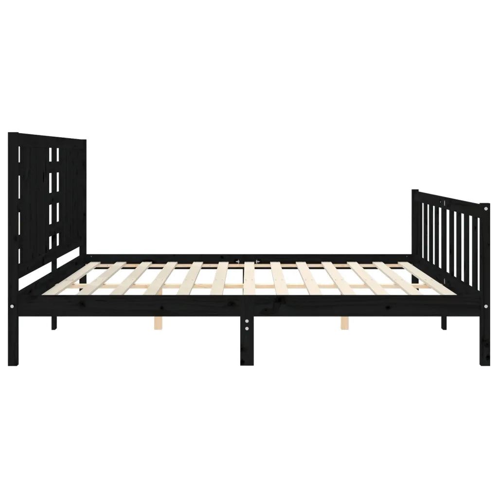 Giroletto con Testiera Nero 200x200 cm in Legno Massello 3192840