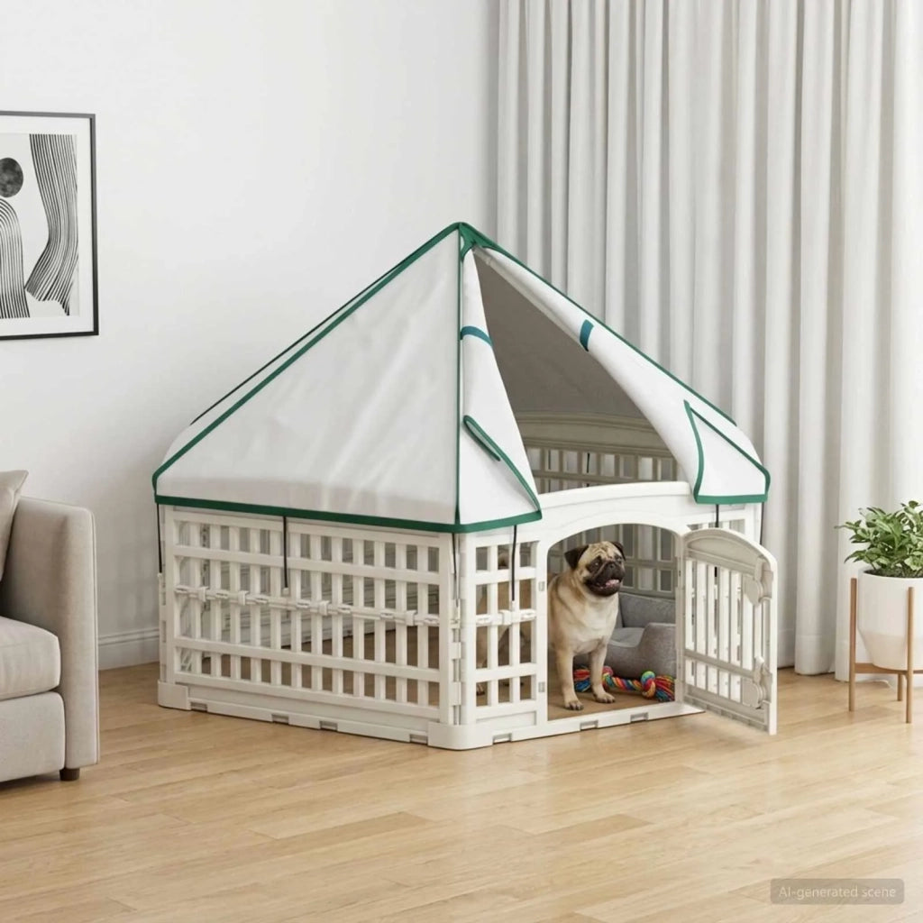 Panchetto per Cani a 6 Pannelli Bianco 122 x 106 x 79 cm 42027218