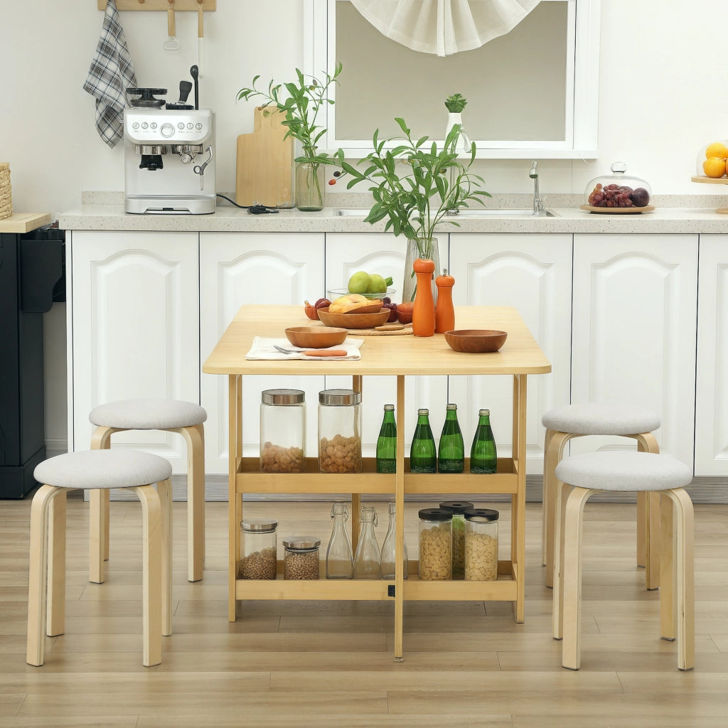 Pouf Imbottito Set 4 Pezzi ¨C Xylo ¨C Impilabile Gambe Legno Crema