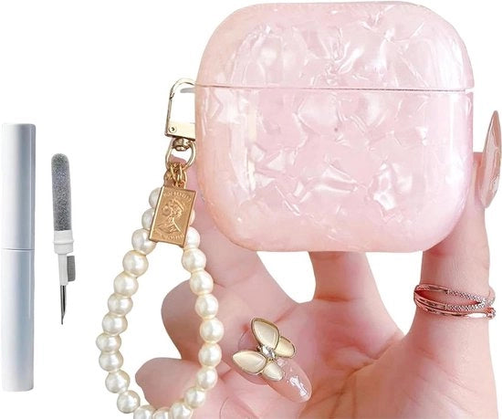 Protezione Estetica Transparente per Airpods 4 con Set di Pulizia e Chiave Decorativa a forma di Perla