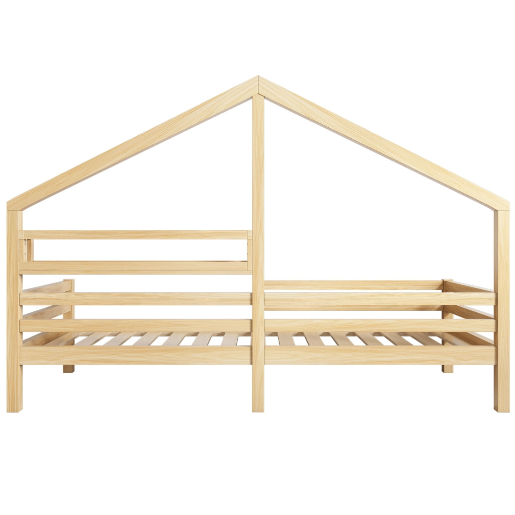 Letto a casetta singolo con barriera e scaffale 90 × 200 cm; senza materasso; in pino naturale