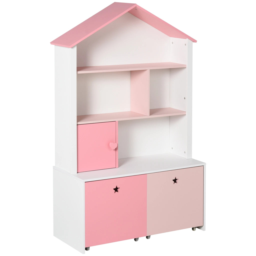 EasyComfort Libreria Scaffale Portagiochi Rosa per Cameretta Bimbi e Ragazzi con 2 Cassetti Estraibili, 80 x 34 x 130 cm