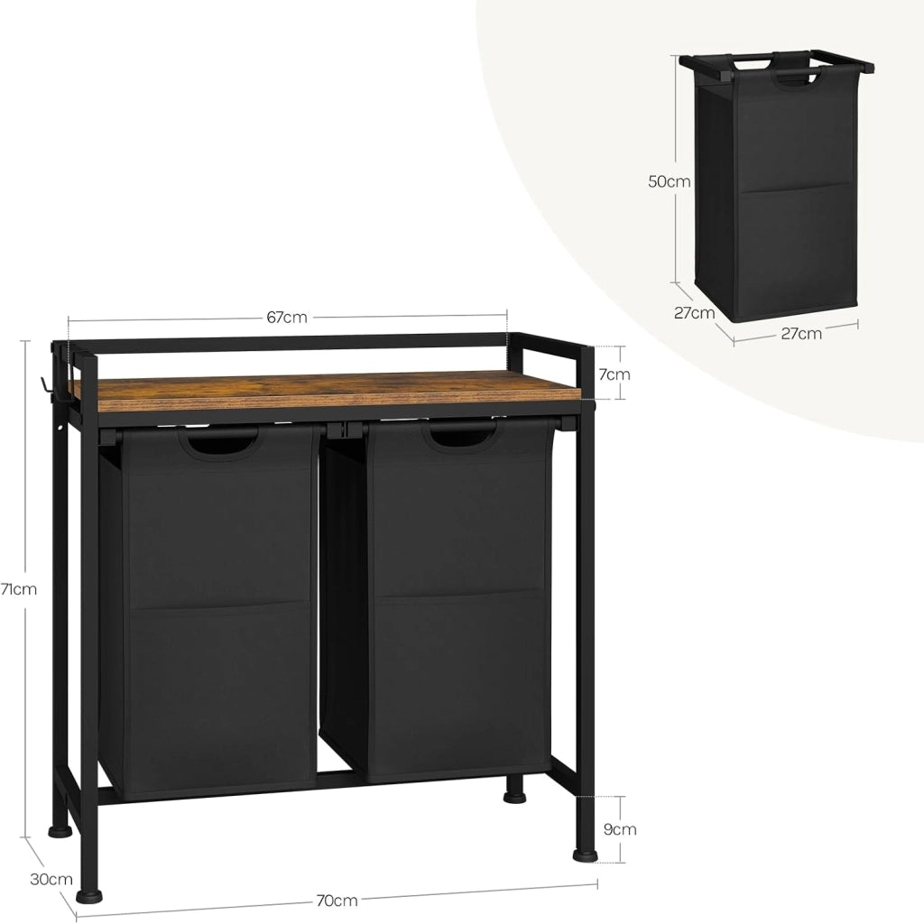 Cesta Biancheria a 2 Scomparti, Cestino Biancheria Sporca con Struttura in Metallo, Sacco per Bucato Rimovibile in Tessuto Oxford, Capacità 40L per Cesto, Nero