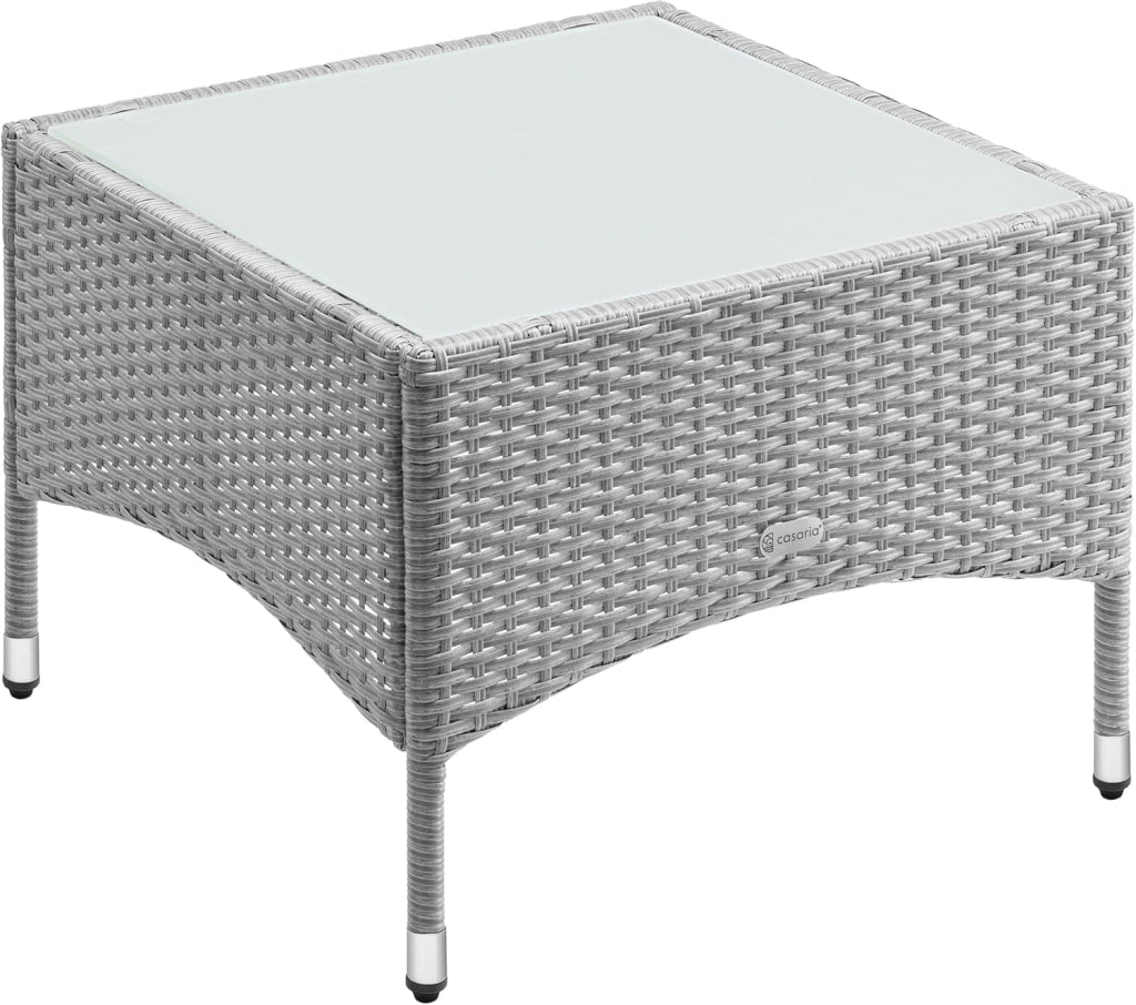 ® Tavolino da Giardino Esterno in Polyrattan 58x58x42cm Piano in Vetro Tavolo Basso da Caffè Quadrato Poggiapiedi
