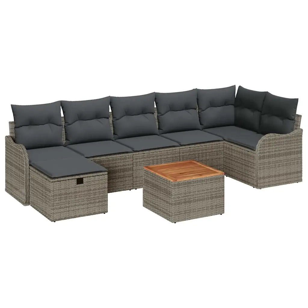Set Divano da Giardino con cuscino 8 pcs Grigio Poly Rattan