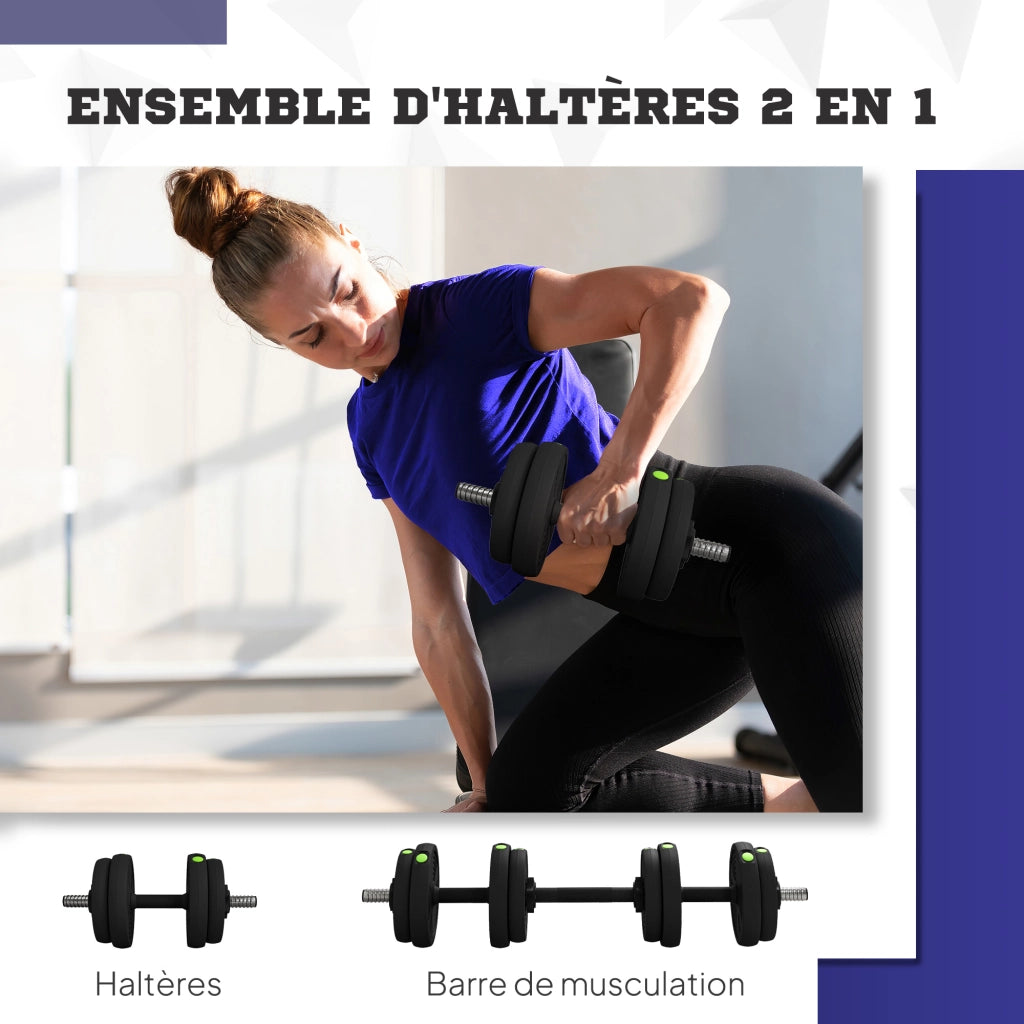 Haltere Regolabile 2 in 1 ¨C Zephmum ¨C 15 kg, Nero e Verde