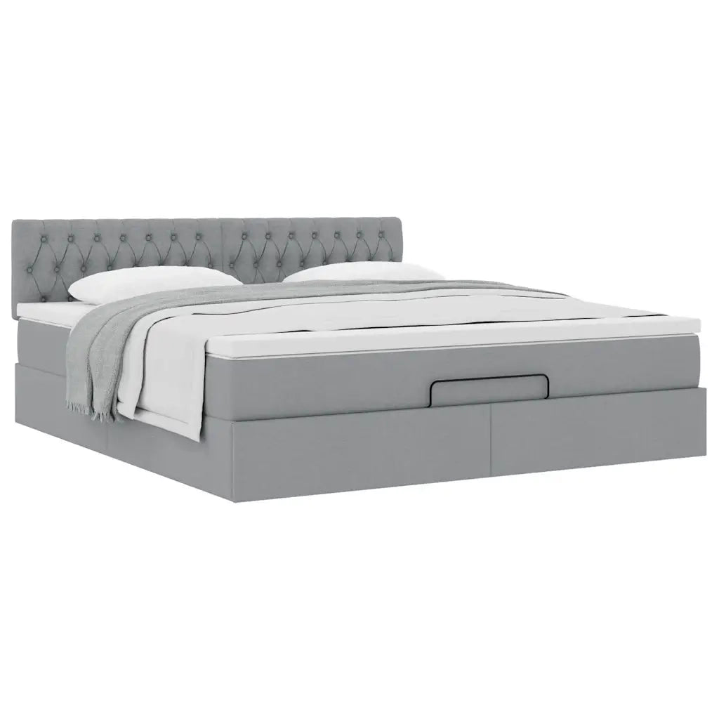 Pouf Letto con Materasso Grigio Chiaro 160x200 cm in Tessuto 3311553